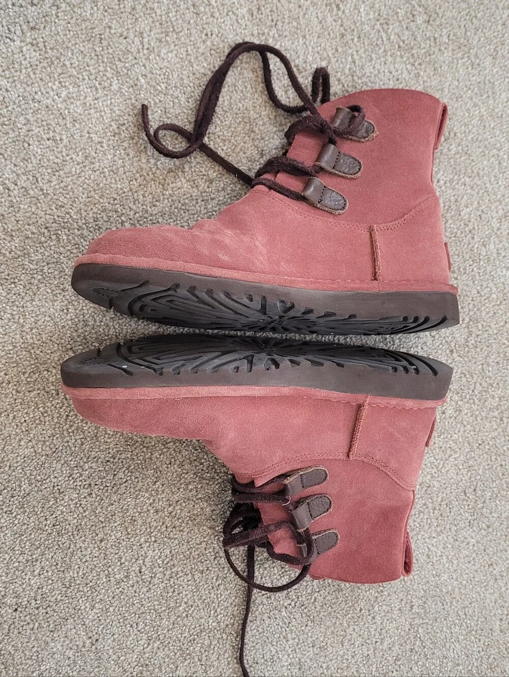 UGG Elvi Womens Red Clay Suede Lace Up Ankle Boots Size 7